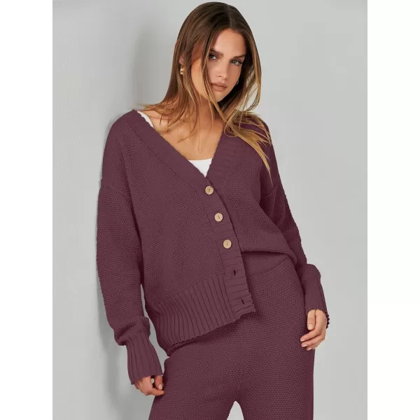 imageANRABESS Women 2 Piece Outfits Long Sleeve Cardigan Sweater Sets Casual Lounge Matching Clothes SetMaroon