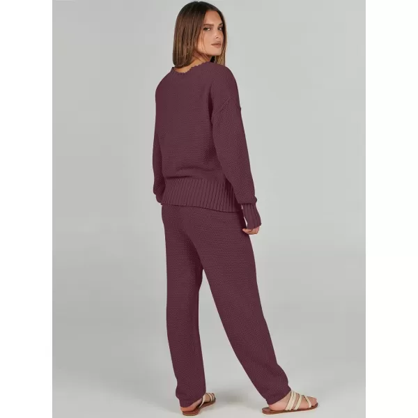 imageANRABESS Women 2 Piece Outfits Long Sleeve Cardigan Sweater Sets Casual Lounge Matching Clothes SetMaroon