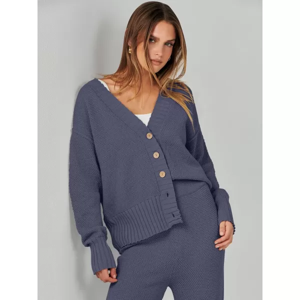 imageANRABESS Women 2 Piece Outfits Long Sleeve Cardigan Sweater Sets Casual Lounge Matching Clothes SetNavy Blue