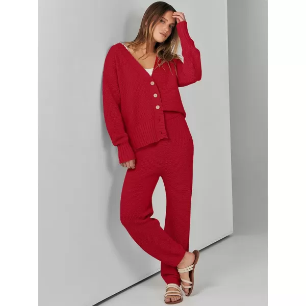 imageANRABESS Women 2 Piece Outfits Long Sleeve Cardigan Sweater Sets Casual Lounge Matching Clothes SetRed