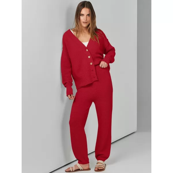 imageANRABESS Women 2 Piece Outfits Long Sleeve Cardigan Sweater Sets Casual Lounge Matching Clothes SetRed