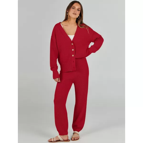 imageANRABESS Women 2 Piece Outfits Long Sleeve Cardigan Sweater Sets Casual Lounge Matching Clothes SetRed