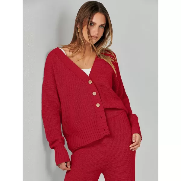 imageANRABESS Women 2 Piece Outfits Long Sleeve Cardigan Sweater Sets Casual Lounge Matching Clothes SetRed