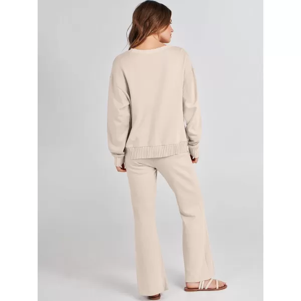 imageANRABESS Women 2 Piece Outfits Lounge Set Long Sleeve Sweatshirt With Pocket Wide Leg Pants matching Sets TracksuitApricot