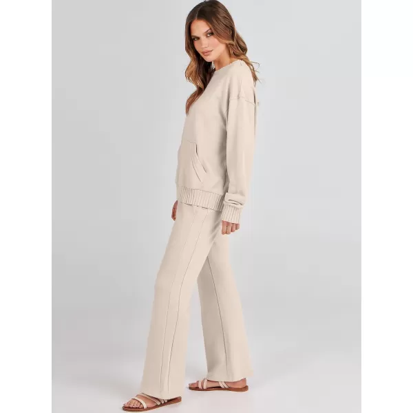 imageANRABESS Women 2 Piece Outfits Lounge Set Long Sleeve Sweatshirt With Pocket Wide Leg Pants matching Sets TracksuitApricot