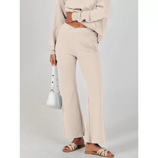 imageANRABESS Women 2 Piece Outfits Lounge Set Long Sleeve Sweatshirt With Pocket Wide Leg Pants matching Sets TracksuitApricot