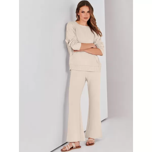 imageANRABESS Women 2 Piece Outfits Lounge Set Long Sleeve Sweatshirt With Pocket Wide Leg Pants matching Sets TracksuitApricot