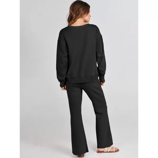 imageANRABESS Women 2 Piece Outfits Lounge Set Long Sleeve Sweatshirt With Pocket Wide Leg Pants matching Sets TracksuitBlack