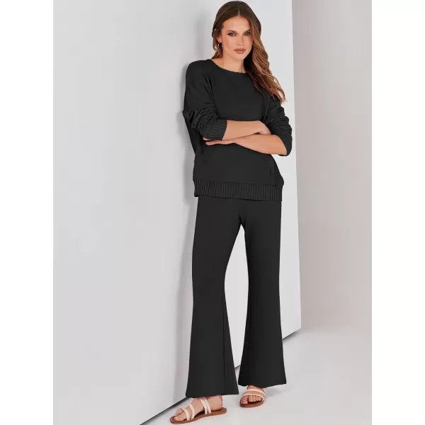 imageANRABESS Women 2 Piece Outfits Lounge Set Long Sleeve Sweatshirt With Pocket Wide Leg Pants matching Sets TracksuitBlack