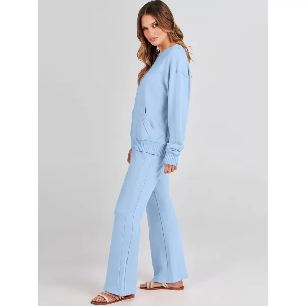imageANRABESS Women 2 Piece Outfits Lounge Set Long Sleeve Sweatshirt With Pocket Wide Leg Pants matching Sets TracksuitBlue