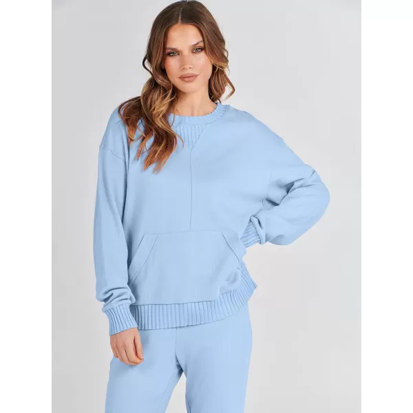 imageANRABESS Women 2 Piece Outfits Lounge Set Long Sleeve Sweatshirt With Pocket Wide Leg Pants matching Sets TracksuitBlue