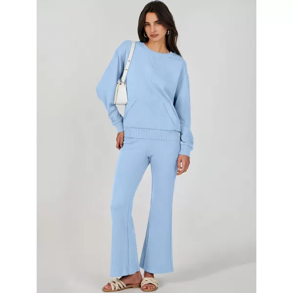 imageANRABESS Women 2 Piece Outfits Lounge Set Long Sleeve Sweatshirt With Pocket Wide Leg Pants matching Sets TracksuitBlue