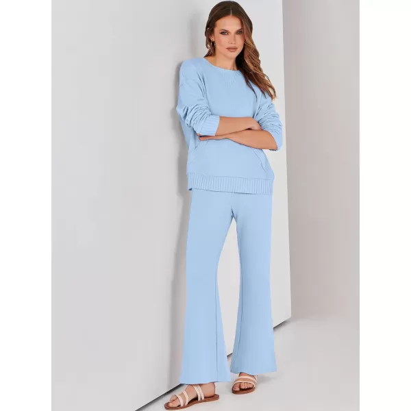 imageANRABESS Women 2 Piece Outfits Lounge Set Long Sleeve Sweatshirt With Pocket Wide Leg Pants matching Sets TracksuitBlue