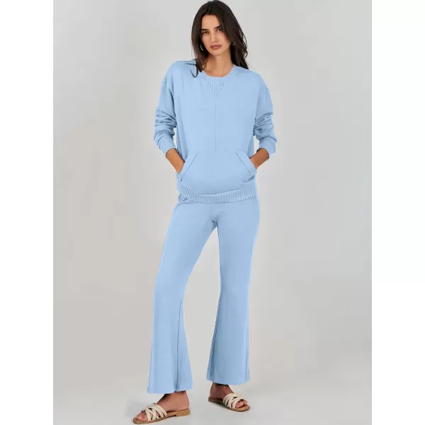imageANRABESS Women 2 Piece Outfits Lounge Set Long Sleeve Sweatshirt With Pocket Wide Leg Pants matching Sets TracksuitBlue