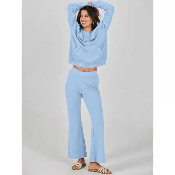 imageANRABESS Women 2 Piece Outfits Lounge Set Long Sleeve Sweatshirt With Pocket Wide Leg Pants matching Sets TracksuitBlue