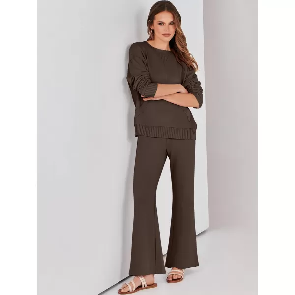 imageANRABESS Women 2 Piece Outfits Lounge Set Long Sleeve Sweatshirt With Pocket Wide Leg Pants matching Sets TracksuitCoffee