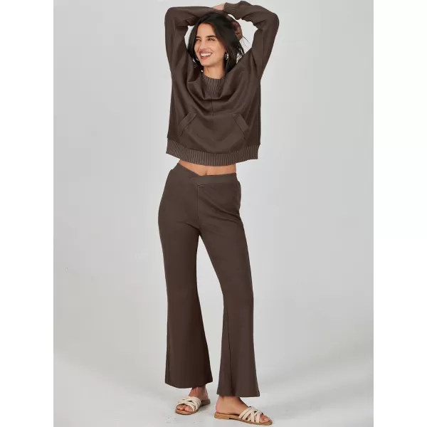 imageANRABESS Women 2 Piece Outfits Lounge Set Long Sleeve Sweatshirt With Pocket Wide Leg Pants matching Sets TracksuitCoffee