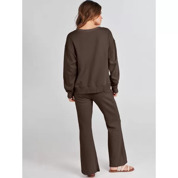 imageANRABESS Women 2 Piece Outfits Lounge Set Long Sleeve Sweatshirt With Pocket Wide Leg Pants matching Sets TracksuitCoffee