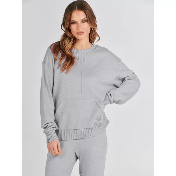 imageANRABESS Women 2 Piece Outfits Lounge Set Long Sleeve Sweatshirt With Pocket Wide Leg Pants matching Sets TracksuitGrey