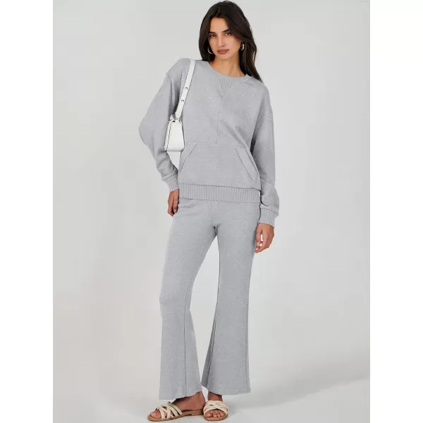 imageANRABESS Women 2 Piece Outfits Lounge Set Long Sleeve Sweatshirt With Pocket Wide Leg Pants matching Sets TracksuitGrey
