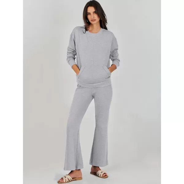 imageANRABESS Women 2 Piece Outfits Lounge Set Long Sleeve Sweatshirt With Pocket Wide Leg Pants matching Sets TracksuitGrey