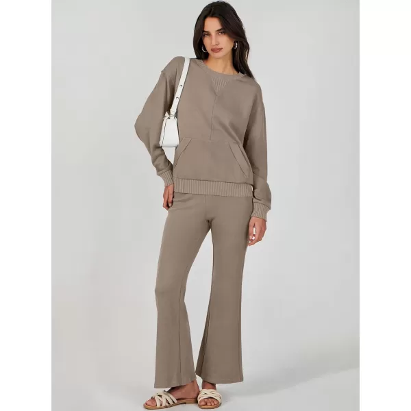 imageANRABESS Women 2 Piece Outfits Lounge Set Long Sleeve Sweatshirt With Pocket Wide Leg Pants matching Sets TracksuitKhaki