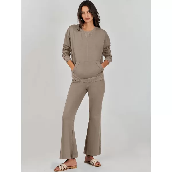 imageANRABESS Women 2 Piece Outfits Lounge Set Long Sleeve Sweatshirt With Pocket Wide Leg Pants matching Sets TracksuitKhaki