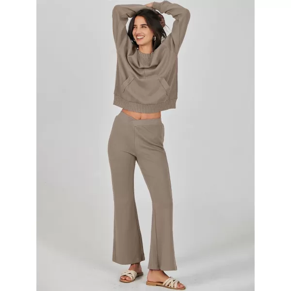 imageANRABESS Women 2 Piece Outfits Lounge Set Long Sleeve Sweatshirt With Pocket Wide Leg Pants matching Sets TracksuitKhaki