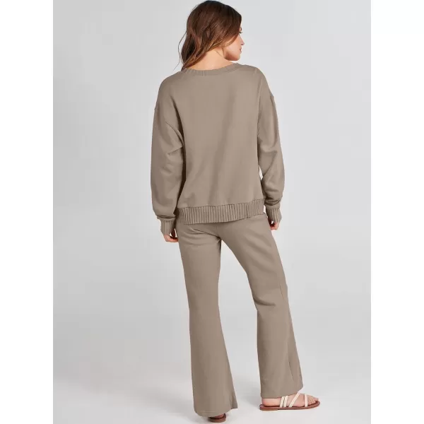 imageANRABESS Women 2 Piece Outfits Lounge Set Long Sleeve Sweatshirt With Pocket Wide Leg Pants matching Sets TracksuitKhaki
