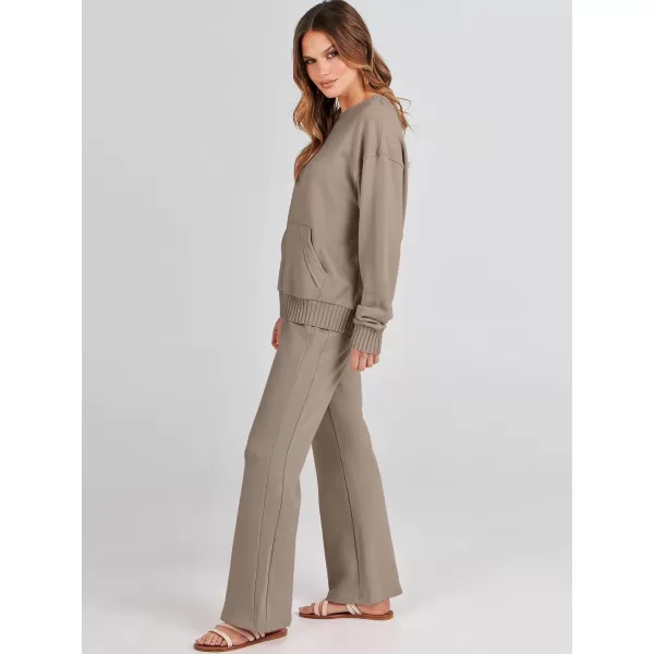 imageANRABESS Women 2 Piece Outfits Lounge Set Long Sleeve Sweatshirt With Pocket Wide Leg Pants matching Sets TracksuitKhaki