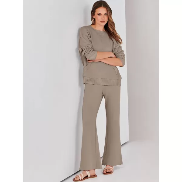 imageANRABESS Women 2 Piece Outfits Lounge Set Long Sleeve Sweatshirt With Pocket Wide Leg Pants matching Sets TracksuitKhaki