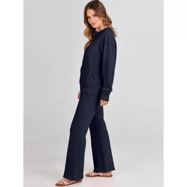 imageANRABESS Women 2 Piece Outfits Lounge Set Long Sleeve Sweatshirt With Pocket Wide Leg Pants matching Sets TracksuitNavy Blue