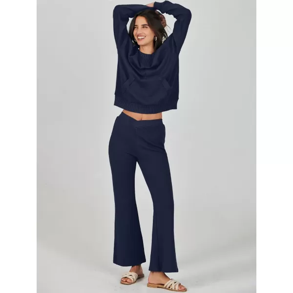 imageANRABESS Women 2 Piece Outfits Lounge Set Long Sleeve Sweatshirt With Pocket Wide Leg Pants matching Sets TracksuitNavy Blue
