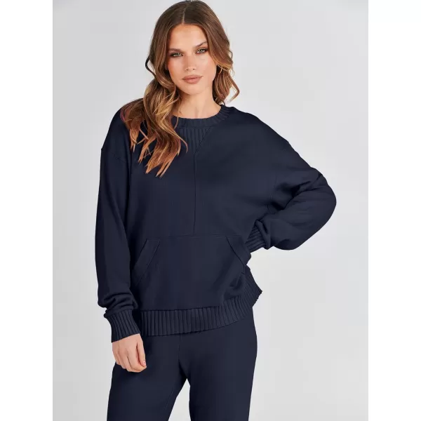 imageANRABESS Women 2 Piece Outfits Lounge Set Long Sleeve Sweatshirt With Pocket Wide Leg Pants matching Sets TracksuitNavy Blue