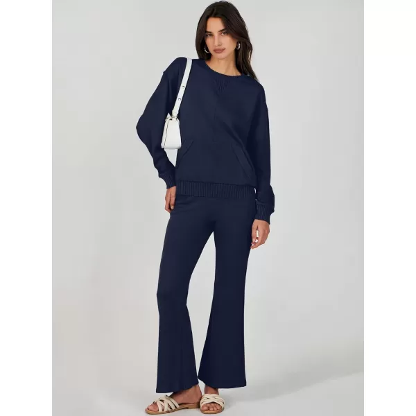 imageANRABESS Women 2 Piece Outfits Lounge Set Long Sleeve Sweatshirt With Pocket Wide Leg Pants matching Sets TracksuitNavy Blue