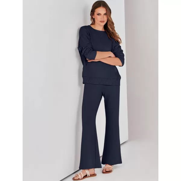 imageANRABESS Women 2 Piece Outfits Lounge Set Long Sleeve Sweatshirt With Pocket Wide Leg Pants matching Sets TracksuitNavy Blue