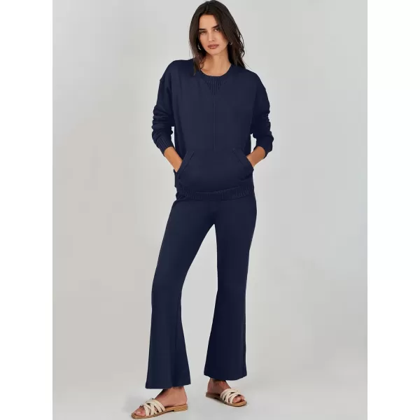 imageANRABESS Women 2 Piece Outfits Lounge Set Long Sleeve Sweatshirt With Pocket Wide Leg Pants matching Sets TracksuitNavy Blue