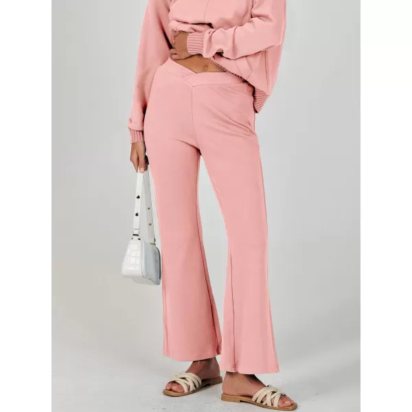 imageANRABESS Women 2 Piece Outfits Lounge Set Long Sleeve Sweatshirt With Pocket Wide Leg Pants matching Sets TracksuitPink