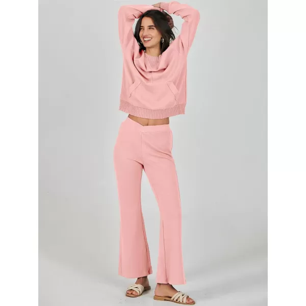imageANRABESS Women 2 Piece Outfits Lounge Set Long Sleeve Sweatshirt With Pocket Wide Leg Pants matching Sets TracksuitPink
