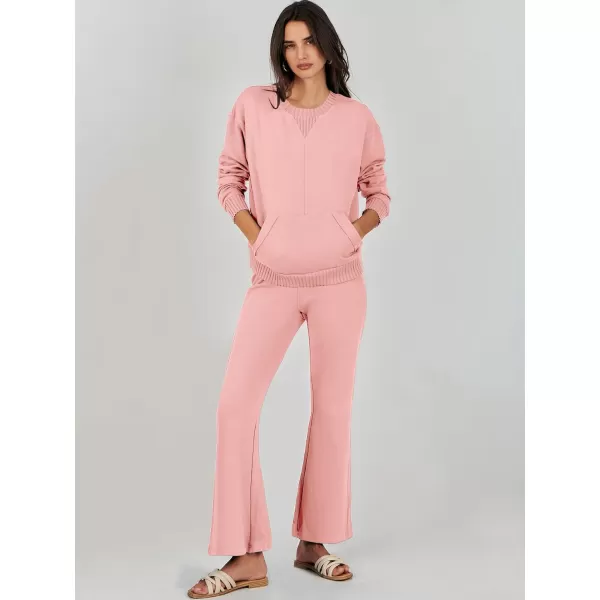 imageANRABESS Women 2 Piece Outfits Lounge Set Long Sleeve Sweatshirt With Pocket Wide Leg Pants matching Sets TracksuitPink