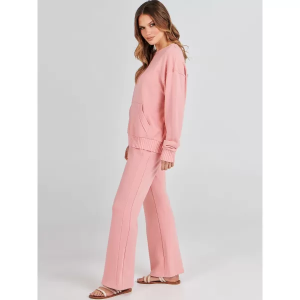 imageANRABESS Women 2 Piece Outfits Lounge Set Long Sleeve Sweatshirt With Pocket Wide Leg Pants matching Sets TracksuitPink