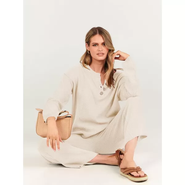 imageANRABESS Women 2 Piece Outfits Oversized Knit Loungewear Loose Slouchy Sweater Set 2023 Fall Trendy Matching Lounge SetsApricot