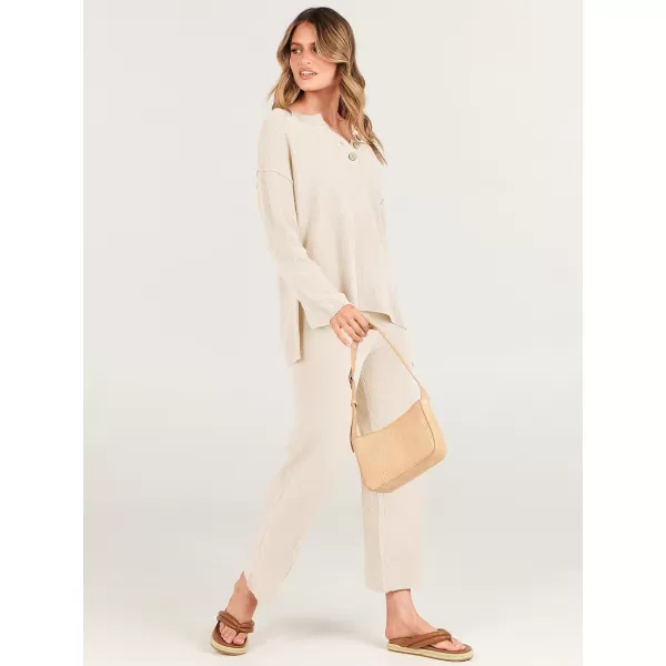 imageANRABESS Women 2 Piece Outfits Oversized Knit Loungewear Loose Slouchy Sweater Set 2023 Fall Trendy Matching Lounge SetsApricot