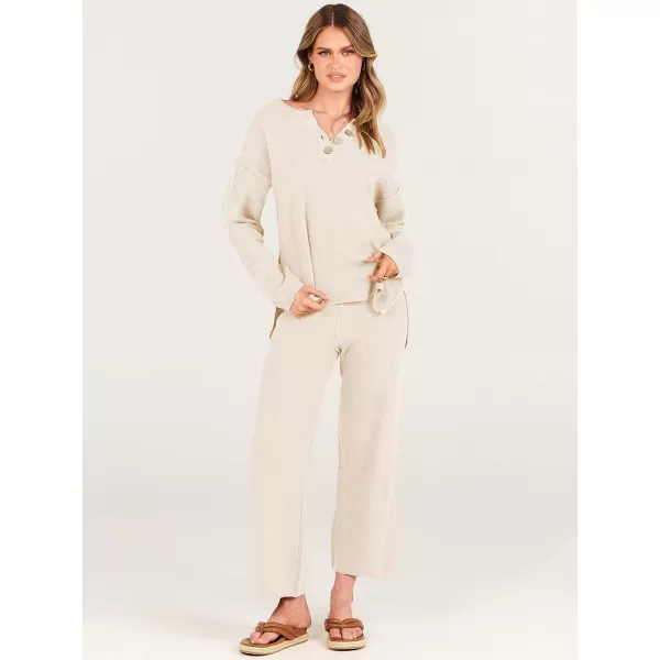 imageANRABESS Women 2 Piece Outfits Oversized Knit Loungewear Loose Slouchy Sweater Set 2023 Fall Trendy Matching Lounge SetsApricot