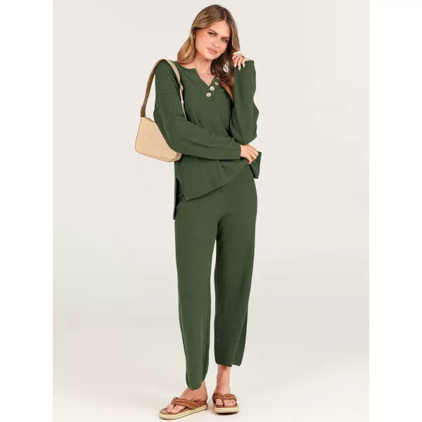 imageANRABESS Women 2 Piece Outfits Oversized Knit Loungewear Loose Slouchy Sweater Set 2023 Fall Trendy Matching Lounge SetsArmy Green