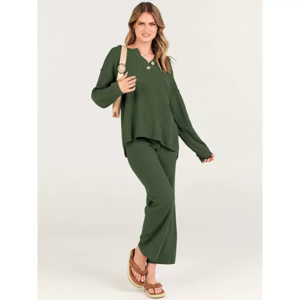 imageANRABESS Women 2 Piece Outfits Oversized Knit Loungewear Loose Slouchy Sweater Set 2023 Fall Trendy Matching Lounge SetsArmy Green