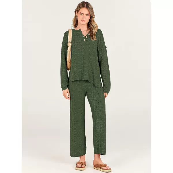 imageANRABESS Women 2 Piece Outfits Oversized Knit Loungewear Loose Slouchy Sweater Set 2023 Fall Trendy Matching Lounge SetsArmy Green
