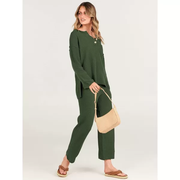 imageANRABESS Women 2 Piece Outfits Oversized Knit Loungewear Loose Slouchy Sweater Set 2023 Fall Trendy Matching Lounge SetsArmy Green