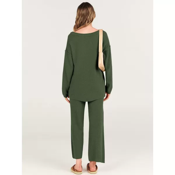 imageANRABESS Women 2 Piece Outfits Oversized Knit Loungewear Loose Slouchy Sweater Set 2023 Fall Trendy Matching Lounge SetsArmy Green
