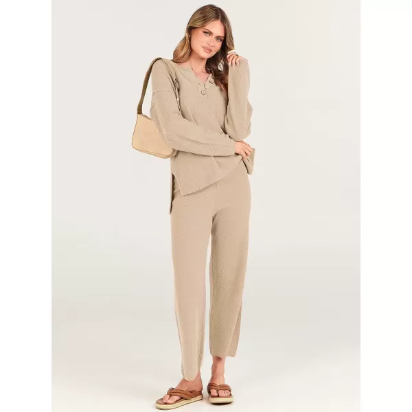 imageANRABESS Women 2 Piece Outfits Oversized Knit Loungewear Loose Slouchy Sweater Set 2023 Fall Trendy Matching Lounge SetsBeige